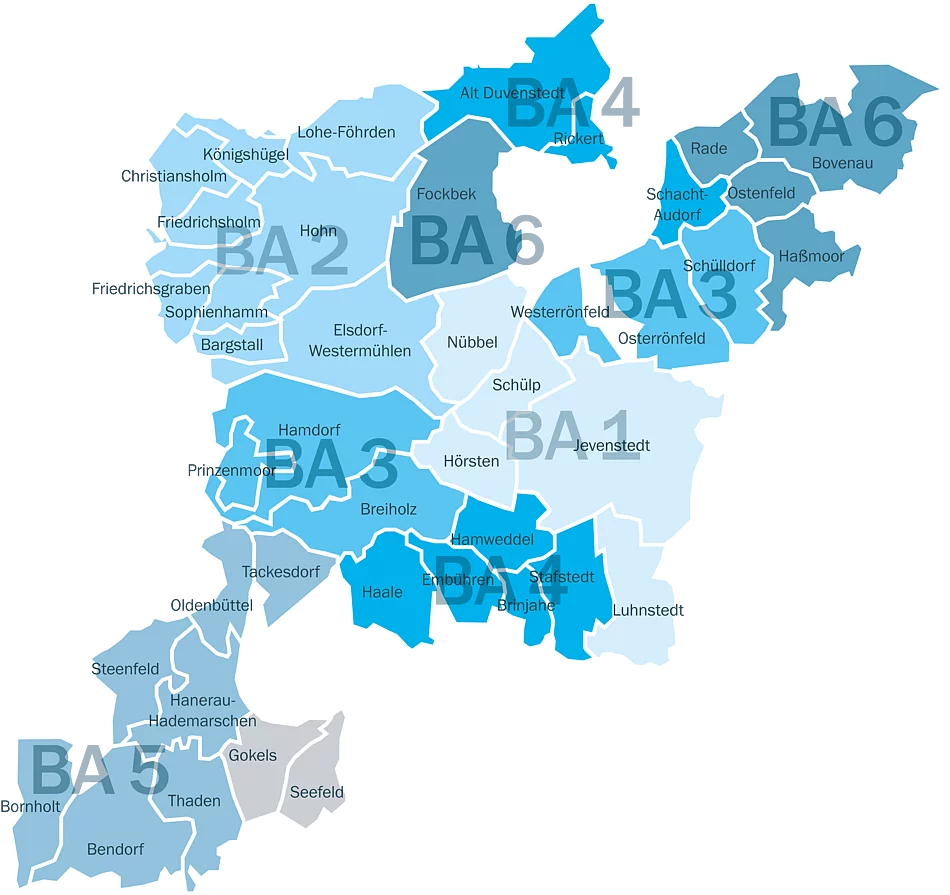 Zu sehen ist eine Karte des Verbandsgebietes, in der die unterschiedlichen Bauabschnitte gekennzeichnet sind.