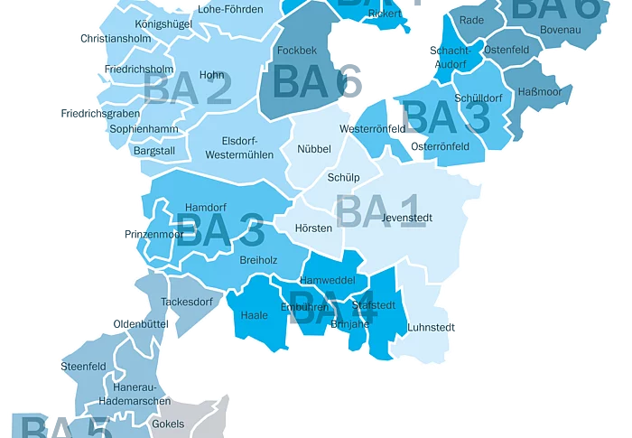 Zu sehen ist eine Karte des Verbandsgebietes, in der die unterschiedlichen Bauabschnitte gekennzeichnet sind.